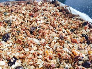 Apricot Granola out of the oven Laura of London Laura Nana